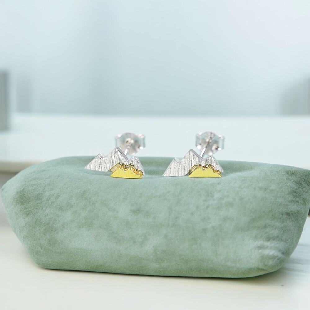 NEW sterling silver and gold plated mountain stud earrings nature jewelry B20B